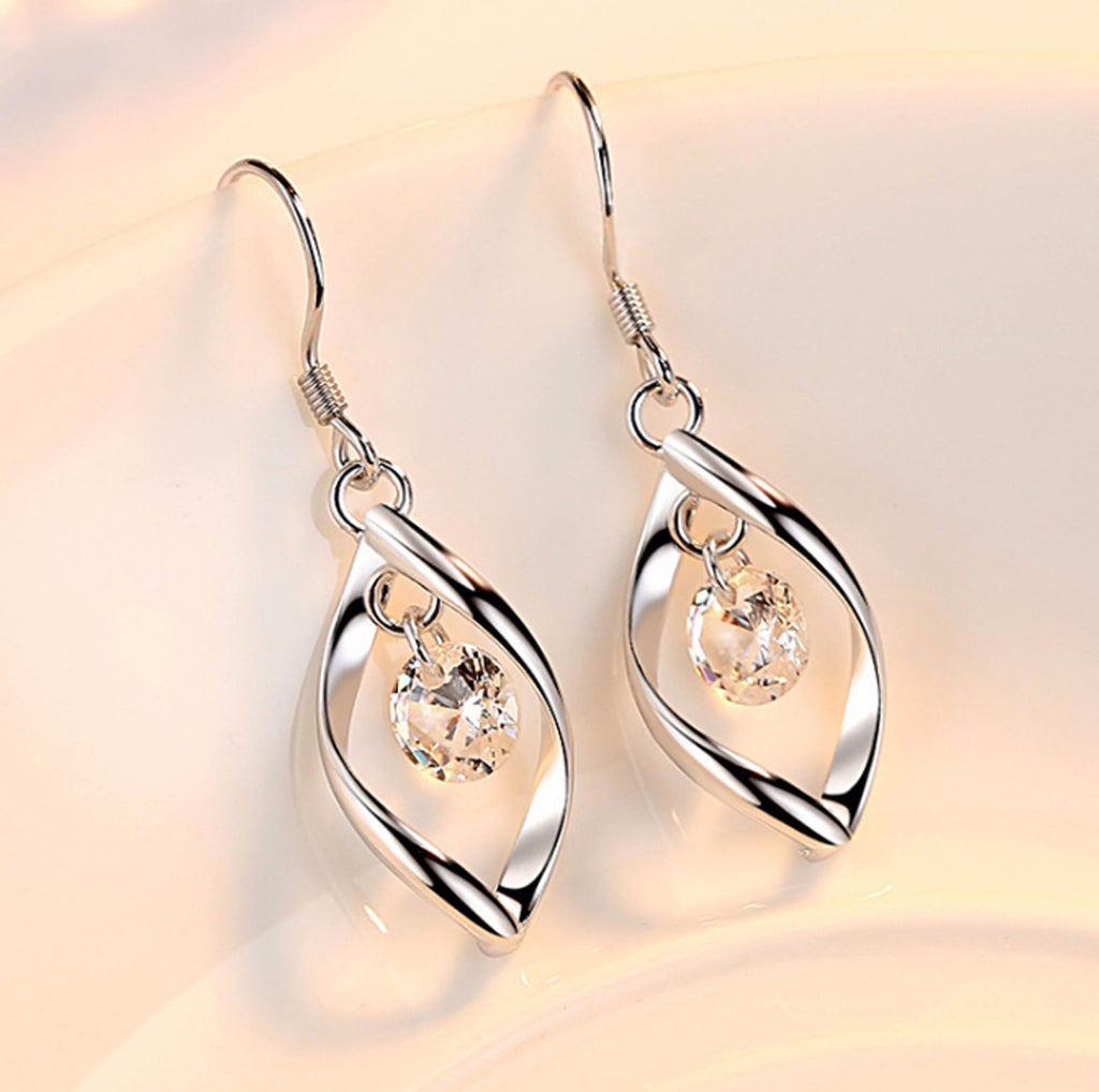 Platinum Zircon Stud Earrings for Women | White Gold Crystal Gem Earrings | Elegant Bridal Jewelry Gift