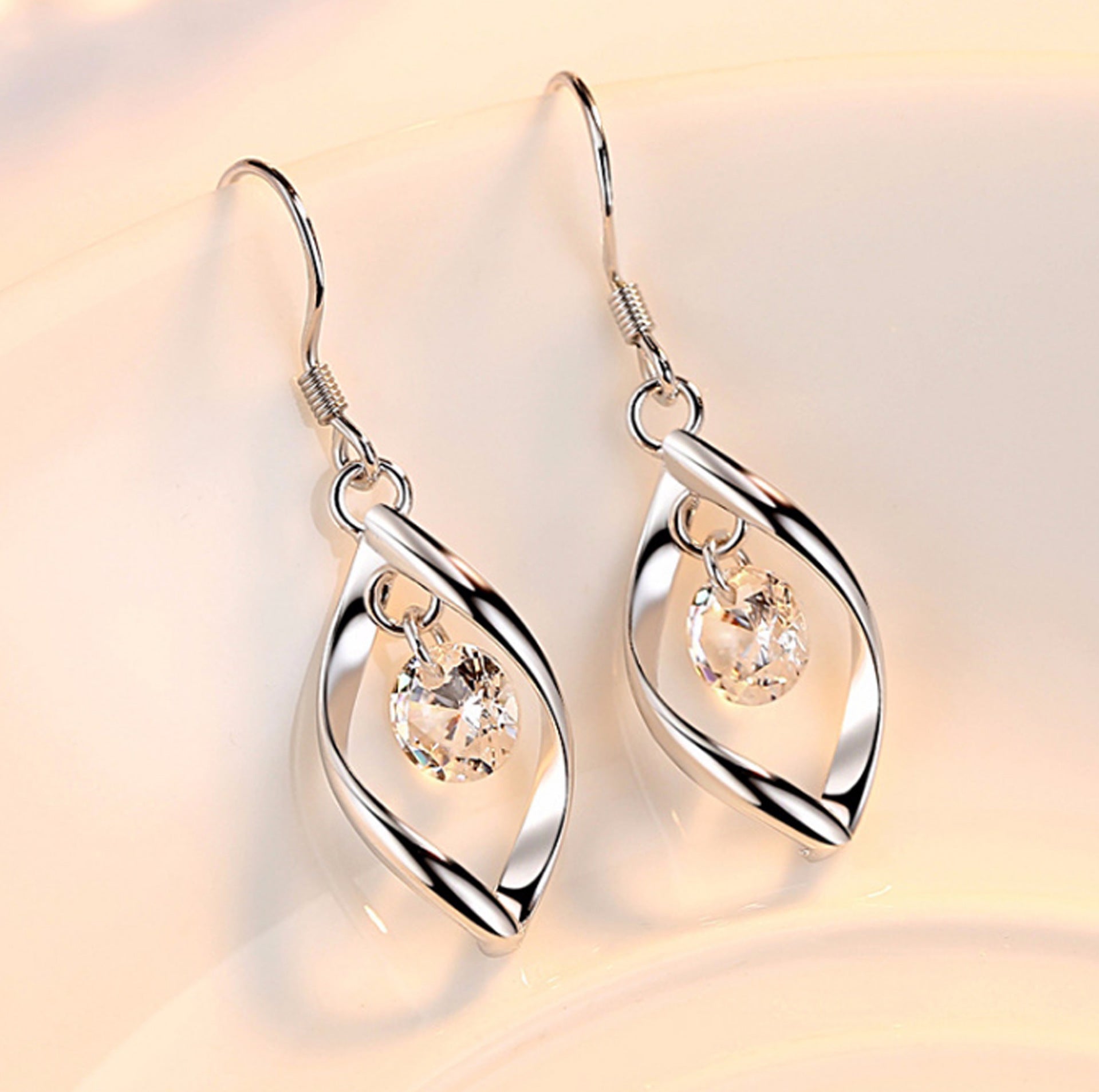 Platinum Zircon Stud Earrings for Women | White Gold Crystal Gem Earrings | Elegant Bridal Jewelry Gift