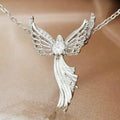 Women Angel Diamond Pendant Necklace | Religious Jewelry Gift for Women & Men | Silver Crystal Charm Necklace