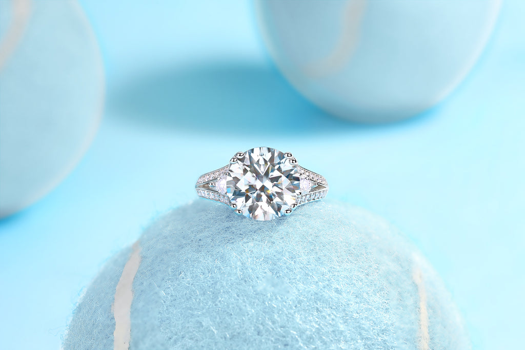 5 Carat Moissanite Engagement Ring | Platinum Plated S925 Sterling Silver | Luxury Diamond Alternative Ring for Women