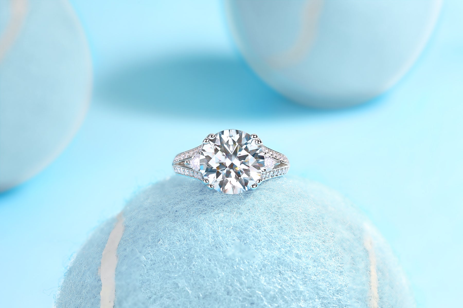 5 Carat Moissanite Engagement Ring | Platinum Plated S925 Sterling Silver | Luxury Diamond Alternative Ring for Women