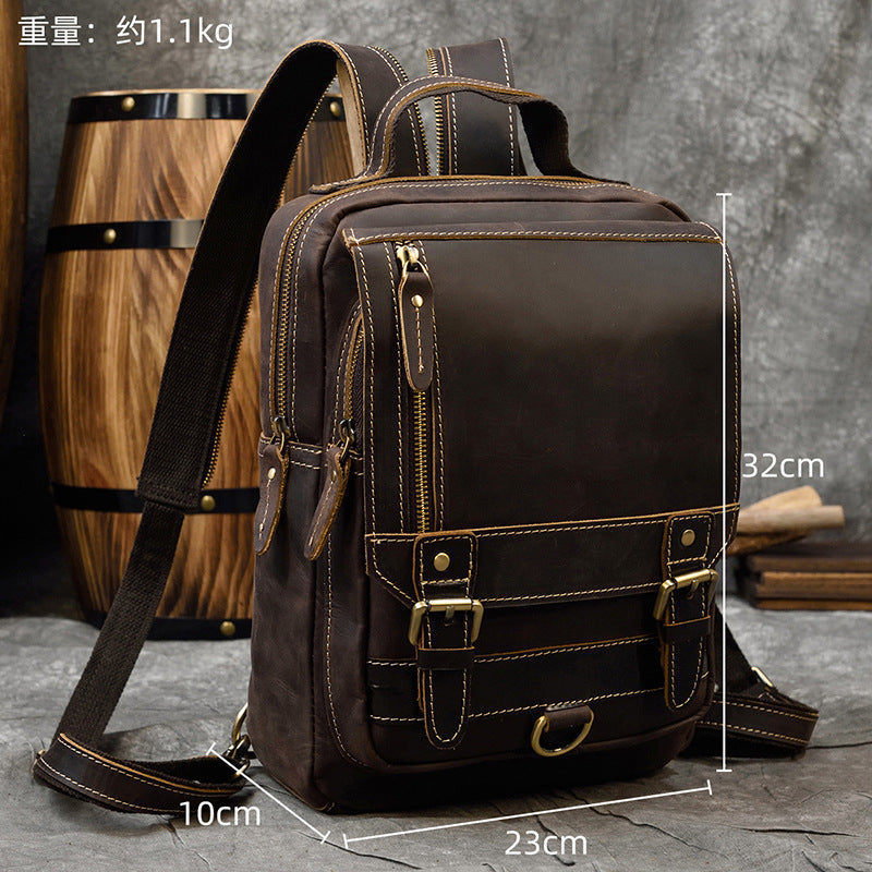 Retro Crazy Horse Leather Multifunctional Leather Backpack For Men And Students