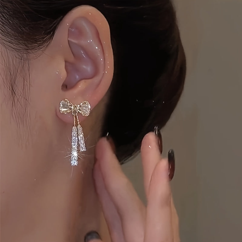 Bowknot Dangle Earrings – Sparkling Zirconia Drop Earrings for Women