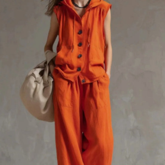 Women's 2-Piece Lounge Set | Sleeveless Hoodie & Wide-Leg Pants