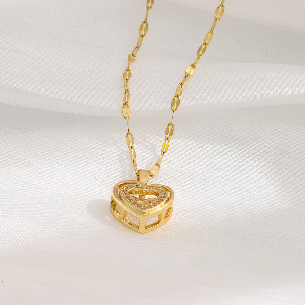 Double-Layer Heart Necklace with Rhinestones