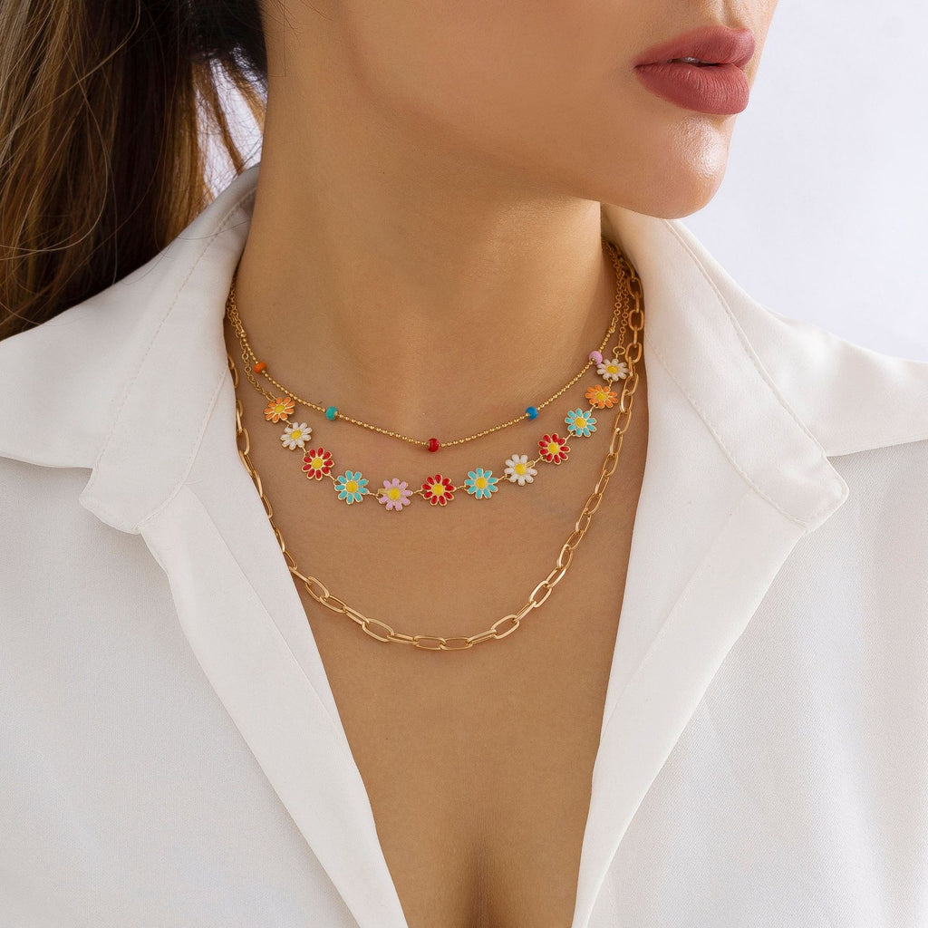 Retro Simple Ethnic Style Color Little Daisy Necklace
