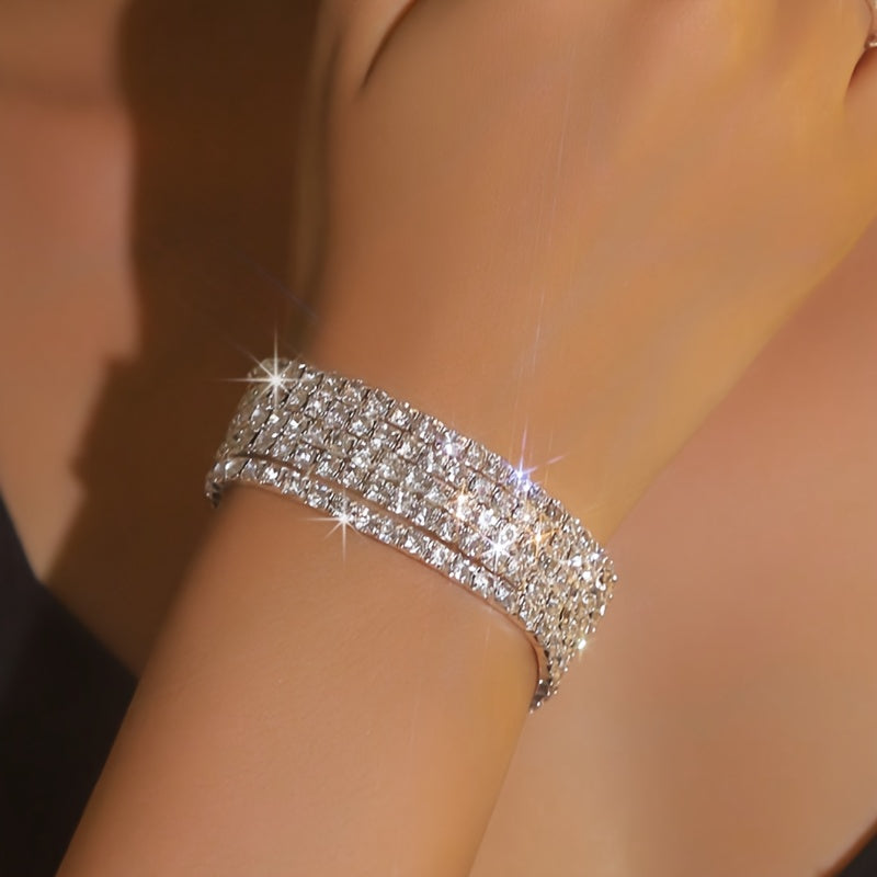 Elastic Sparkling Water Rhinestone Bracelet Set Adjustable Party Style 5 Multi Piece Set for Women's Bracelet Set