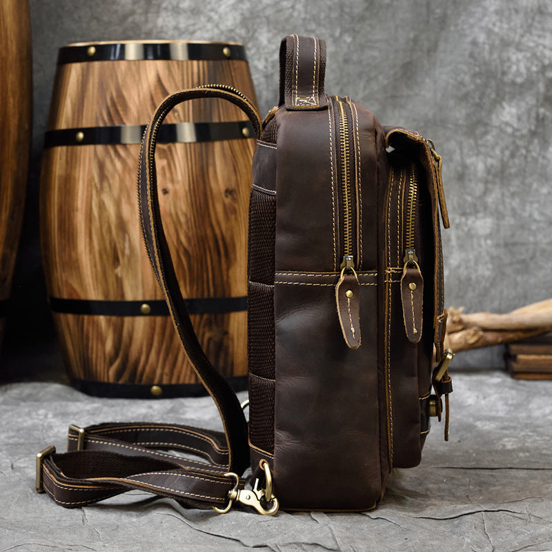Retro Crazy Horse Leather Multifunctional Leather Backpack For Men And Students