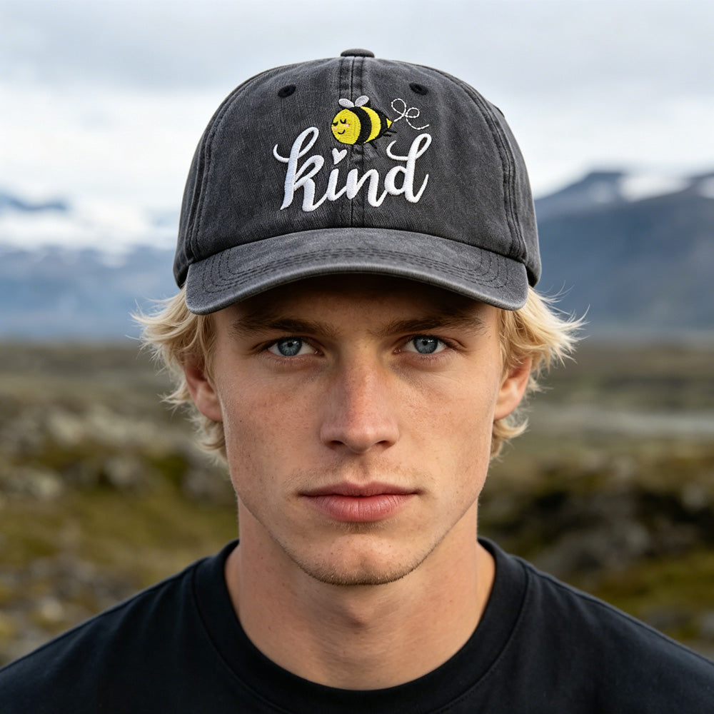 Bee Kind Embroidered Baseball Cap | Washed Cotton Low-Profile Hat