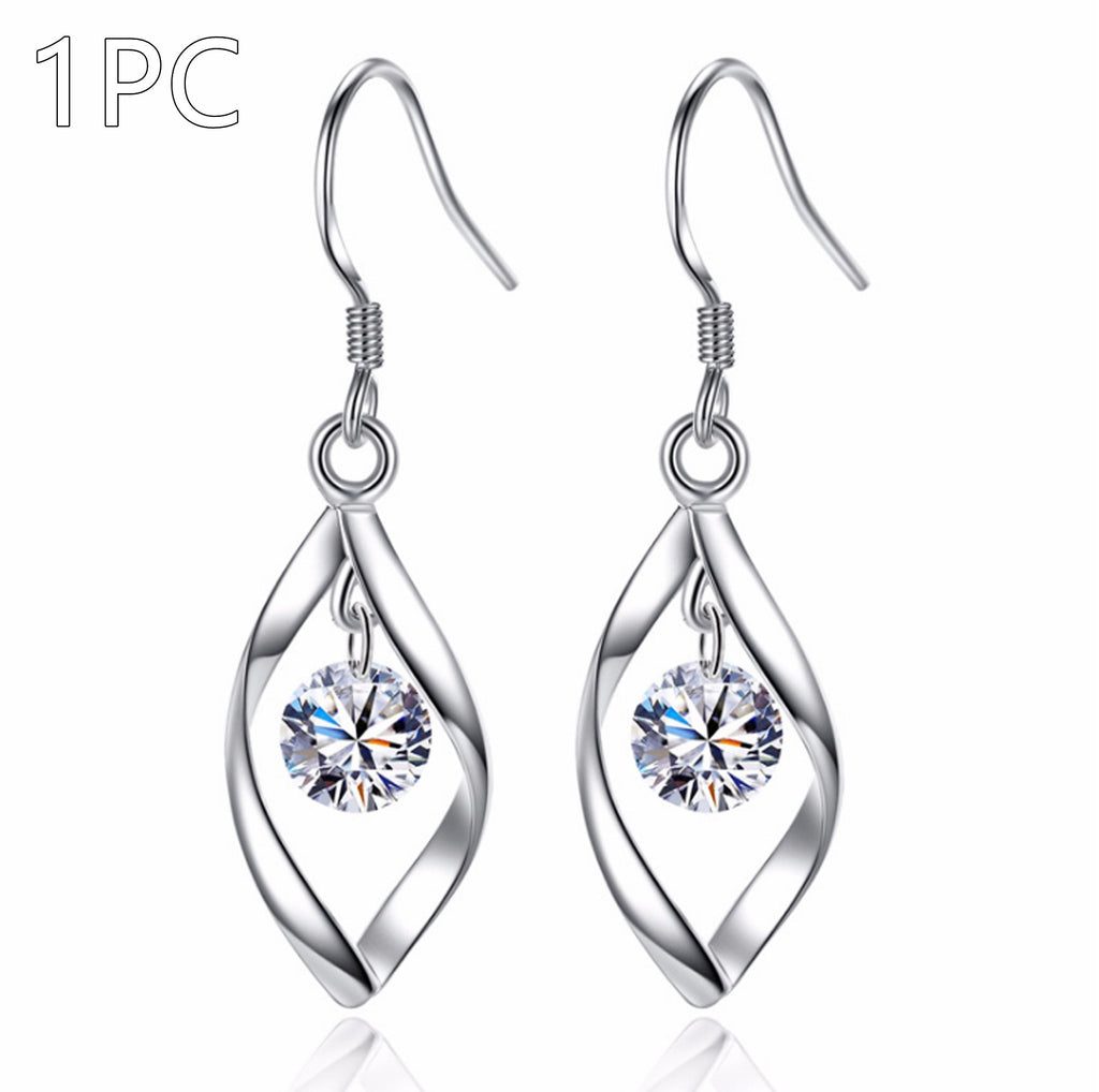 Platinum Zircon Stud Earrings for Women | White Gold Crystal Gem Earrings | Elegant Bridal Jewelry Gift