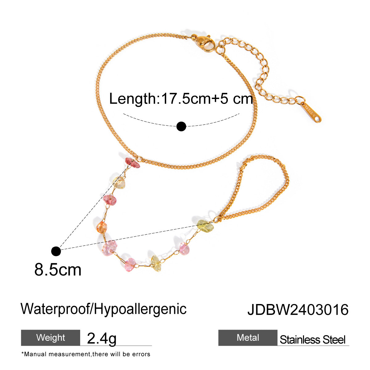 18K Gold Stainless Steel Stone Chain Ring for Women | Geometric Stackable Band | Trendy Travel Jewelry Gift