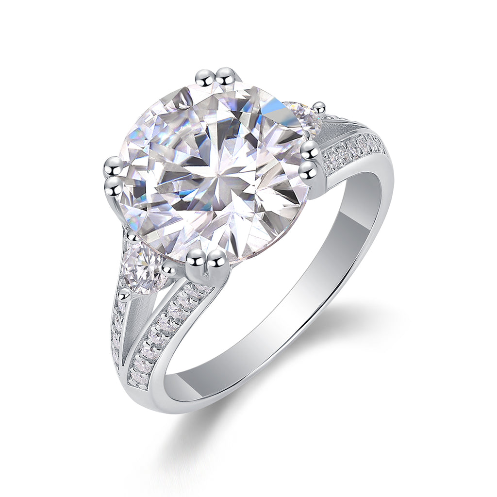 5 Carat Moissanite Engagement Ring | Platinum Plated S925 Sterling Silver | Luxury Diamond Alternative Ring for Women