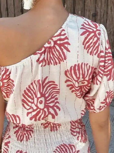 Off-Shoulder Printed Mini Dress | High Waist A-Line Summer Dress
