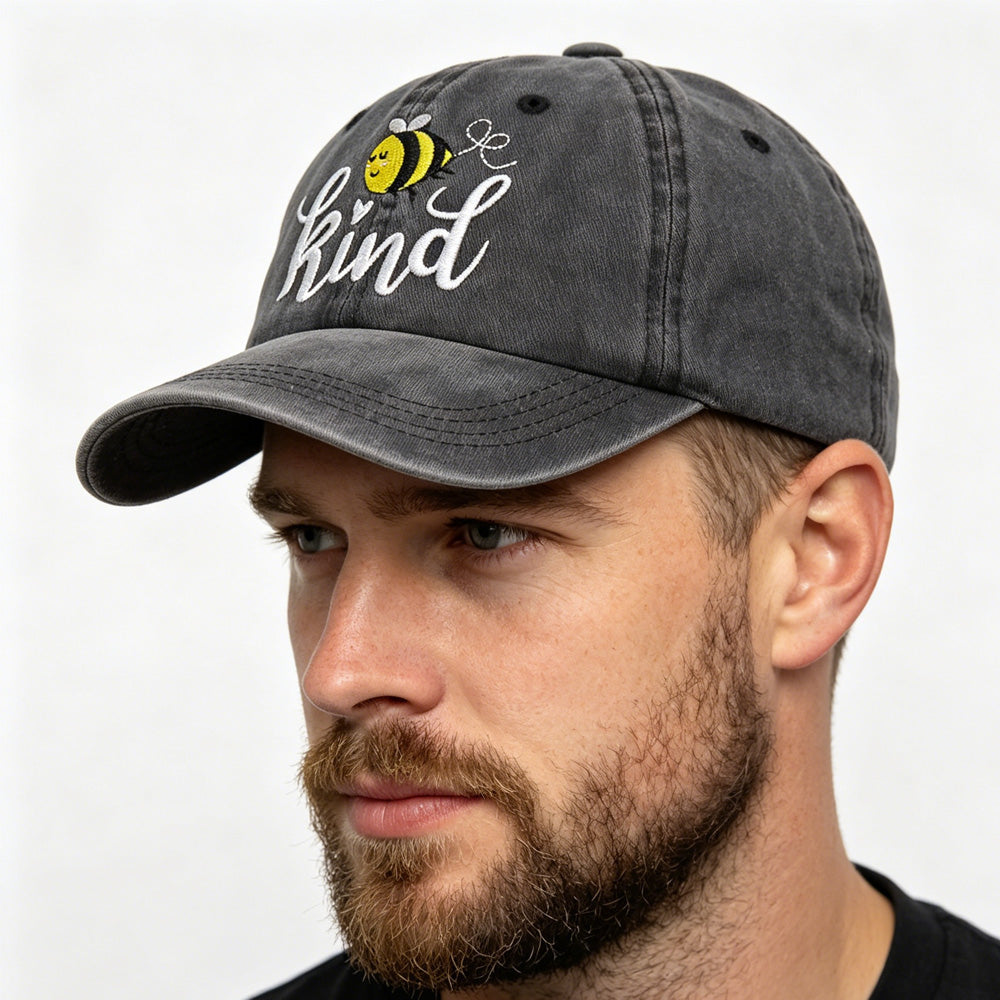 Bee Kind Embroidered Baseball Cap | Washed Cotton Low-Profile Hat