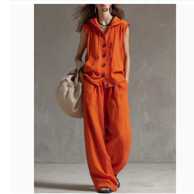 Women's 2-Piece Lounge Set | Sleeveless Hoodie & Wide-Leg Pants