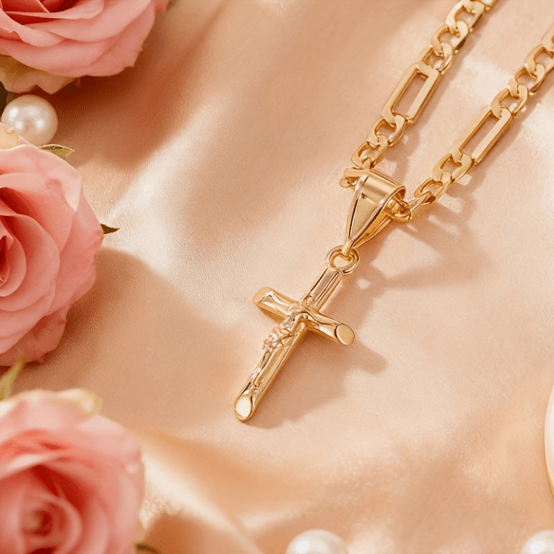 14K Gold Plated Cross Pendant Necklace – Cubic Zirconia | Daily & Formal Wear