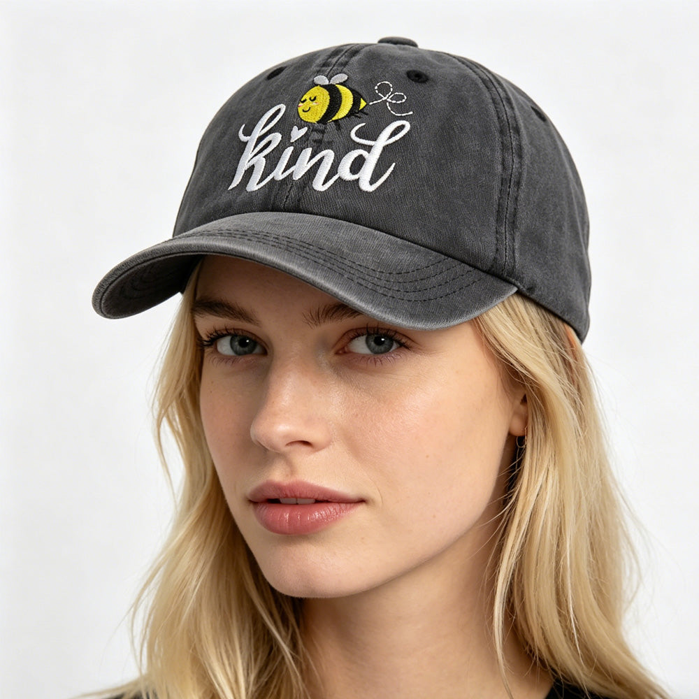 Bee Kind Embroidered Baseball Cap | Washed Cotton Low-Profile Hat