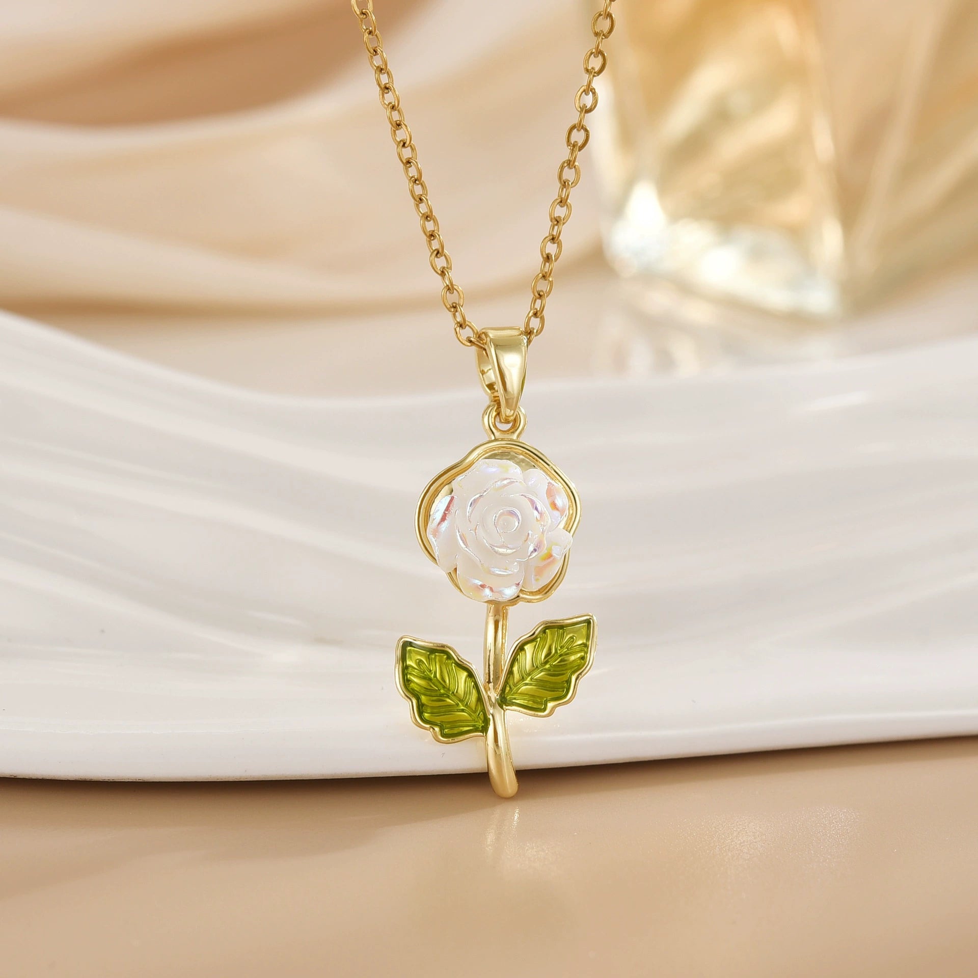 Gardenia Flower Pendant Necklace for Women | Gold Plated Clavicle Chain | Elegant Floral Jewelry Gift