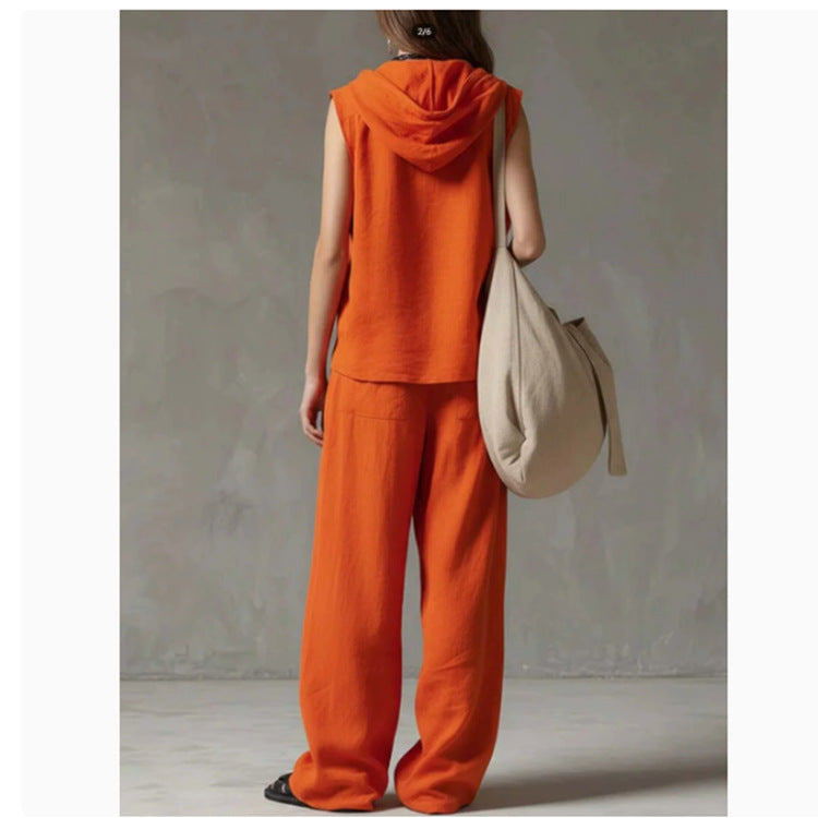 Women's 2-Piece Lounge Set | Sleeveless Hoodie & Wide-Leg Pants