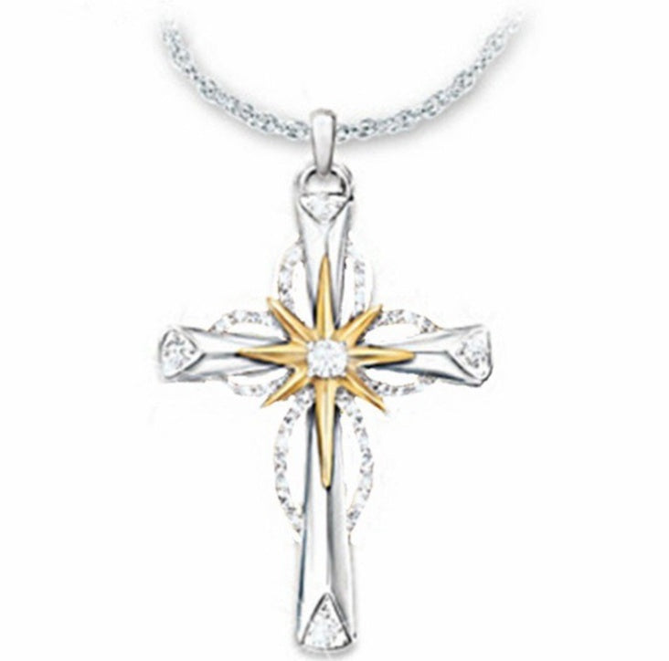 Silver Cross Pendant Necklace for Women | Octagonal Star Cross Chain | Christian Faith Jewelry Gift