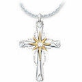 Silver Cross Pendant Necklace for Women | Octagonal Star Cross Chain | Christian Faith Jewelry Gift