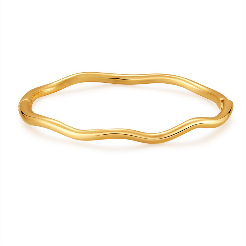 18K Gold Bangle Bracelet for Women | Minimalist Gold Cuff | Elegant Stackable Wrist Jewelry Gift