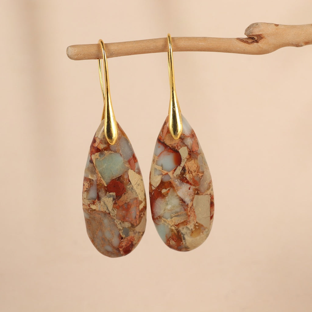 Natural Stone Teardrop Earrings for Women | Turquoise & Gemstone Dangle Earrings | Boho Minimalist Jewelry Gift