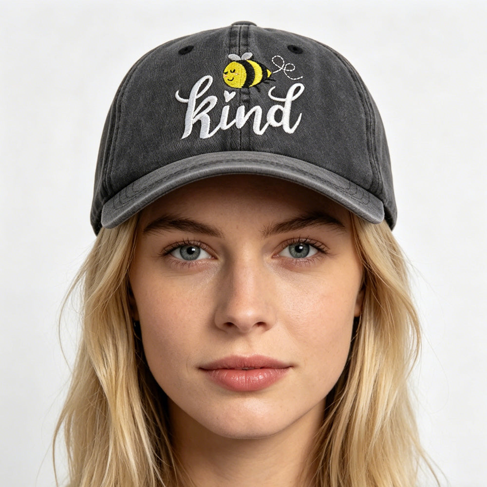 Bee Kind Embroidered Baseball Cap | Washed Cotton Low-Profile Hat