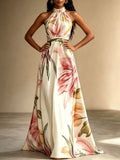 Elegant Floral Maxi Dress for Women – Backless High Waist Summer Dress with Flowy Oversized Skirt