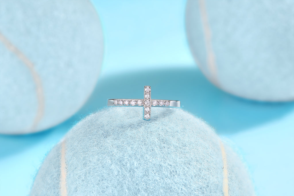 Holy Cross Moissanite Ring | Platinum Plated S925 Sterling Silver | Luxury Christian Faith Jewelry Gift for Women