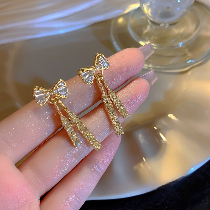 Bowknot Dangle Earrings – Sparkling Zirconia Drop Earrings for Women