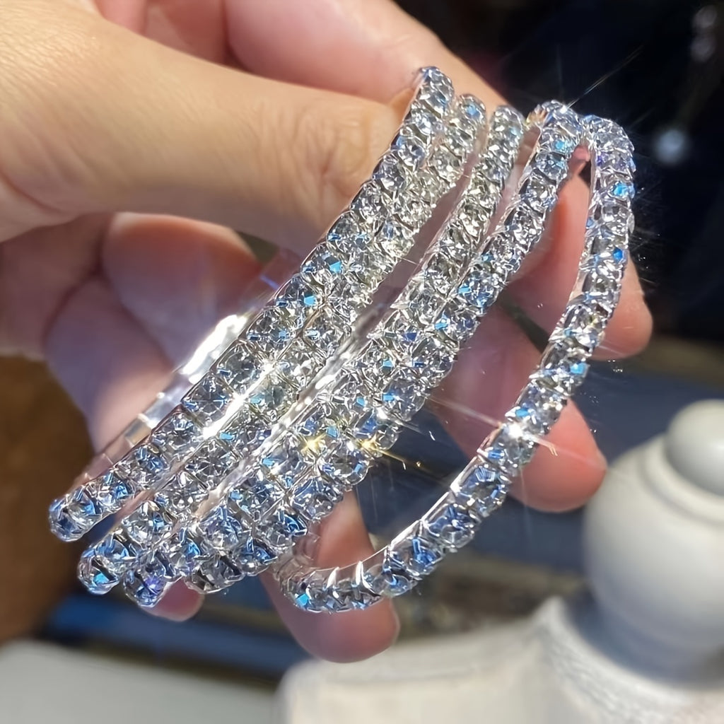 Elastic Sparkling Water Rhinestone Bracelet Set Adjustable Party Style 5 Multi Piece Set for Women's Bracelet Set