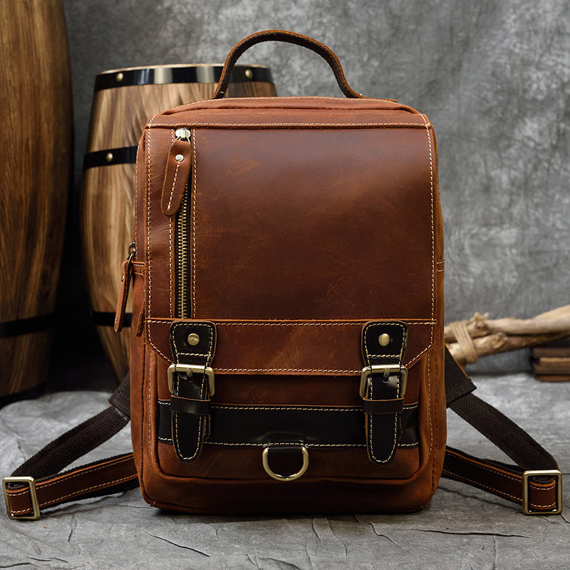 Retro Crazy Horse Leather Multifunctional Leather Backpack For Men And Students