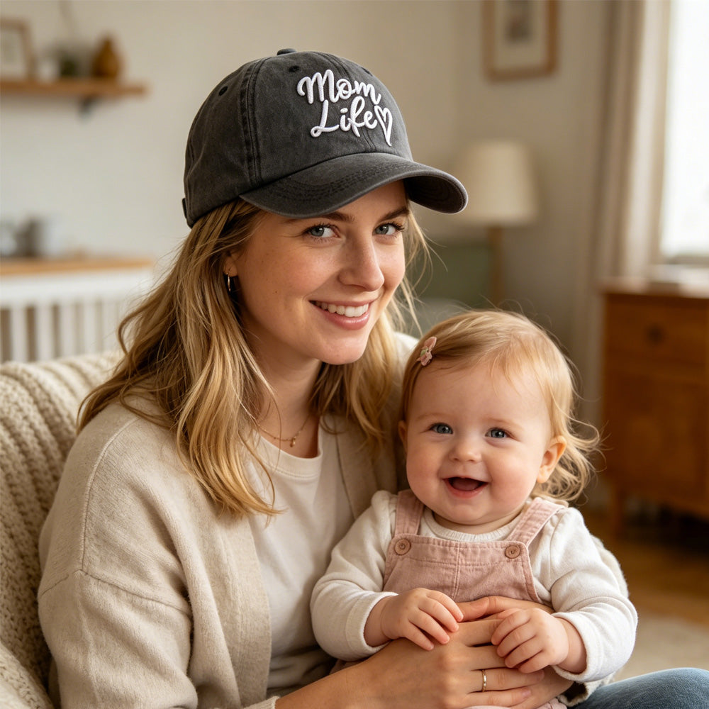 Mom Life Embroidered Baseball Cap | Adjustable Washed Cotton Hat for Women