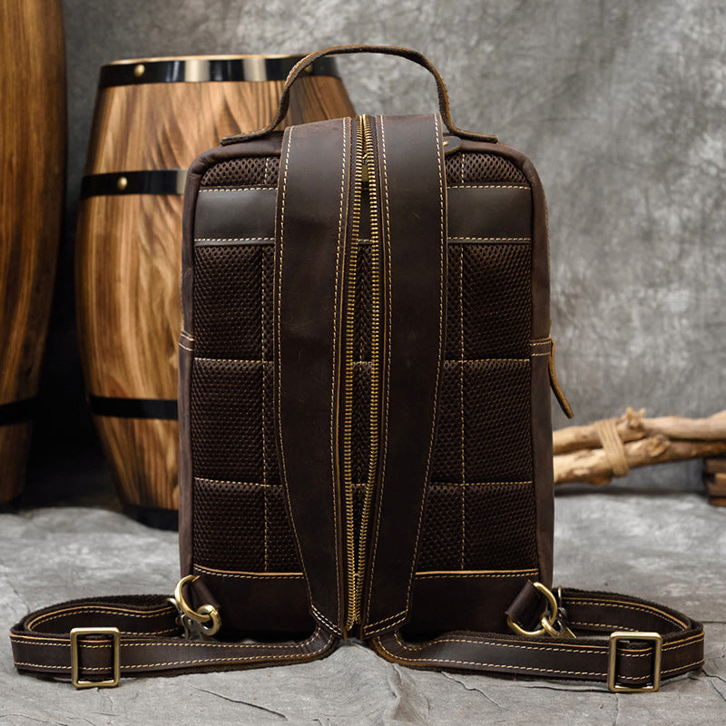 Retro Crazy Horse Leather Multifunctional Leather Backpack For Men And Students