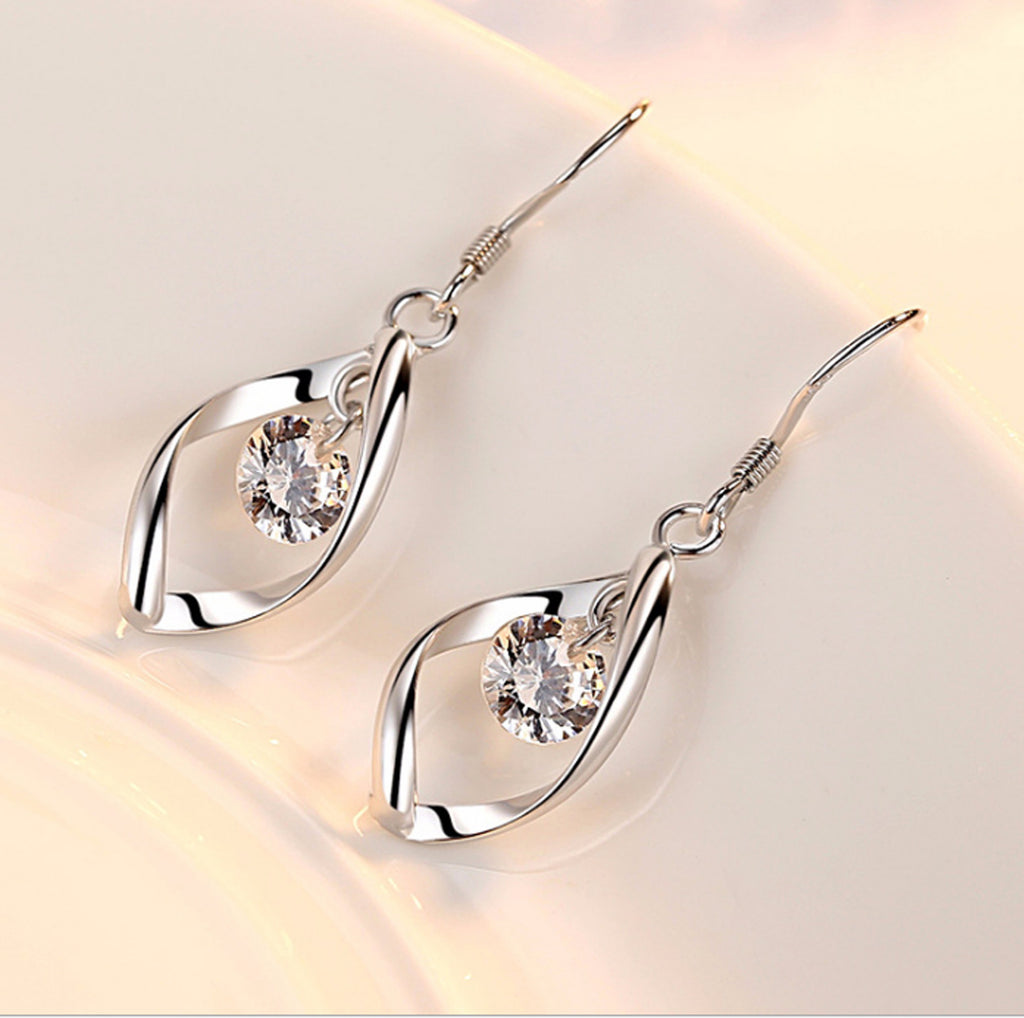 Platinum Zircon Stud Earrings for Women | White Gold Crystal Gem Earrings | Elegant Bridal Jewelry Gift
