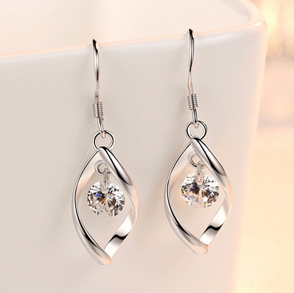 Platinum Zircon Stud Earrings for Women | White Gold Crystal Gem Earrings | Elegant Bridal Jewelry Gift