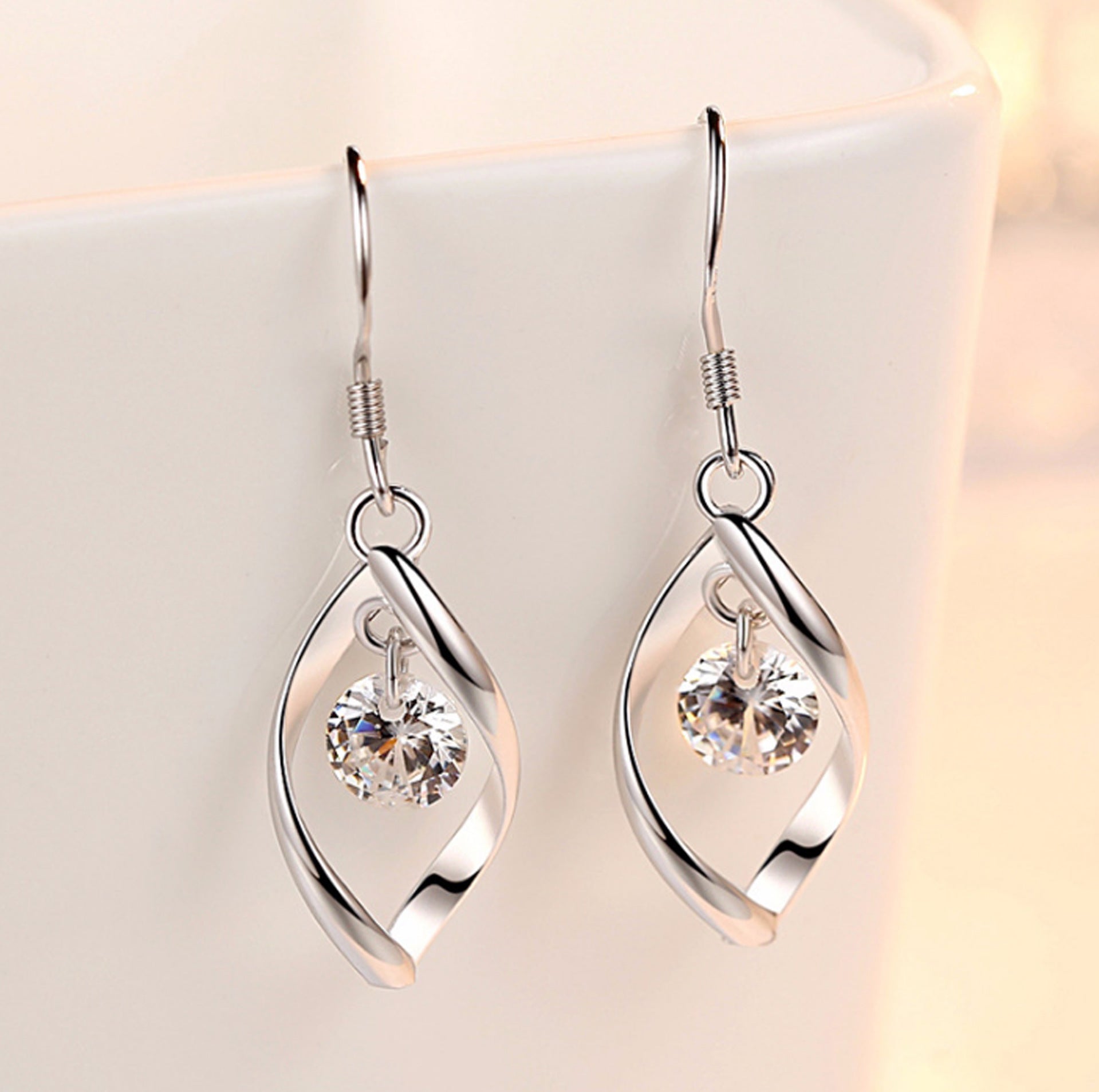 Platinum Zircon Stud Earrings for Women | White Gold Crystal Gem Earrings | Elegant Bridal Jewelry Gift
