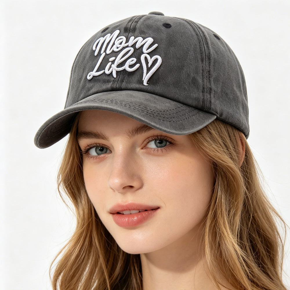 Mom Life Embroidered Baseball Cap | Adjustable Washed Cotton Hat for Women