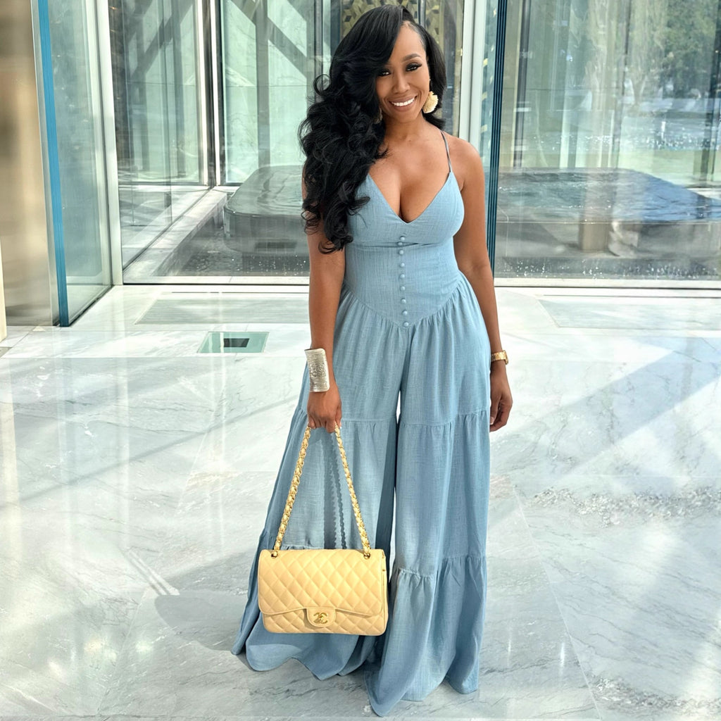 Deep V-Neck Open Back Jumpsuit for Women
