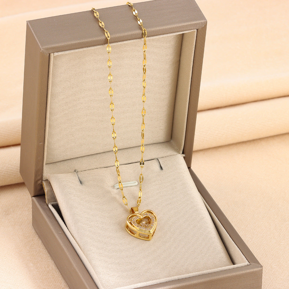 Double-Layer Heart Necklace with Rhinestones