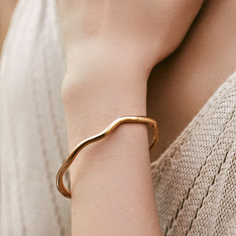 18K Gold Bangle Bracelet for Women | Minimalist Gold Cuff | Elegant Stackable Wrist Jewelry Gift