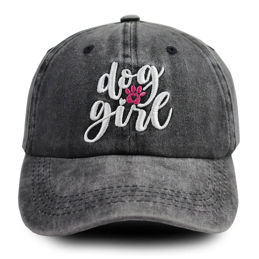 Dog Girl Embroidered Baseball Cap | Vintage Washed Cotton