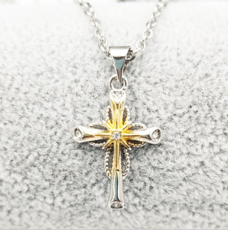 Silver Cross Pendant Necklace for Women | Octagonal Star Cross Chain | Christian Faith Jewelry Gift