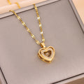 Double-Layer Heart Necklace with Rhinestones