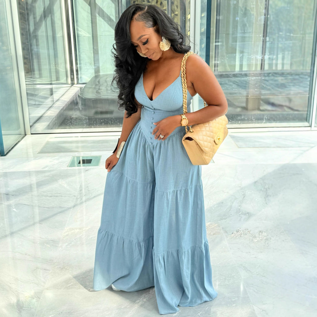 Deep V-Neck Open Back Jumpsuit for Women