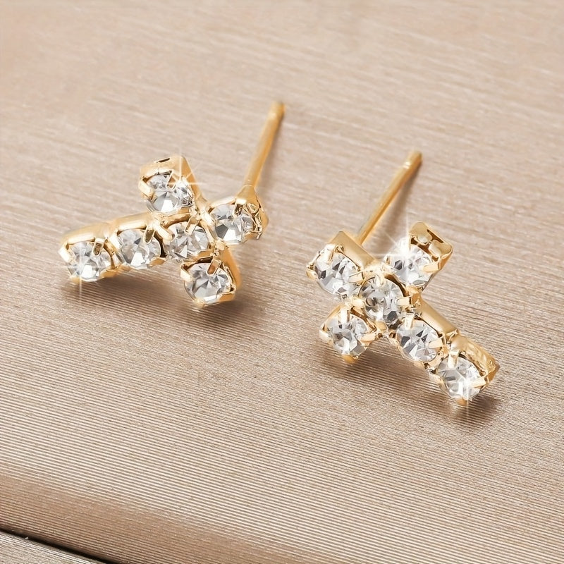 Luxury Gold Cross Stud Earrings for Women – KC Gold Plated Rhinestone Crystal Earrings, Elegant Faith-Inspired Jewelry for Parties, Gifts & Special Occasions