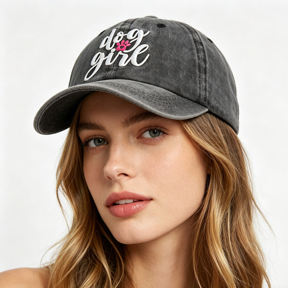 Dog Girl Embroidered Baseball Cap | Vintage Washed Cotton