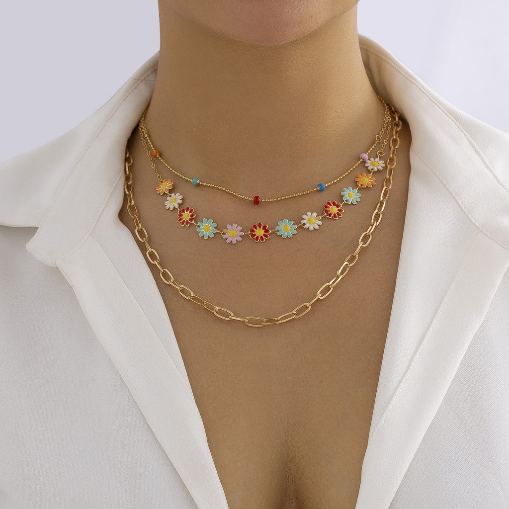 Retro Simple Ethnic Style Color Little Daisy Necklace