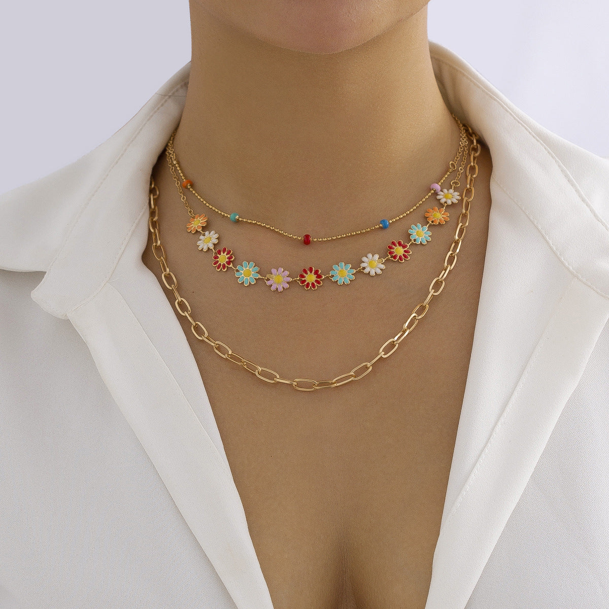 Retro Simple Ethnic Style Color Little Daisy Necklace